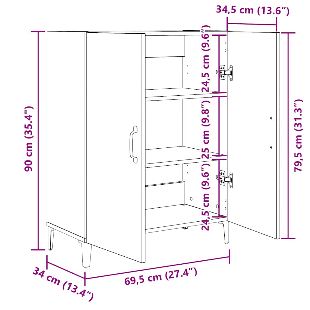 Skænk 69,5X34X90 Cm Konstrueret Træ Etræsfarve