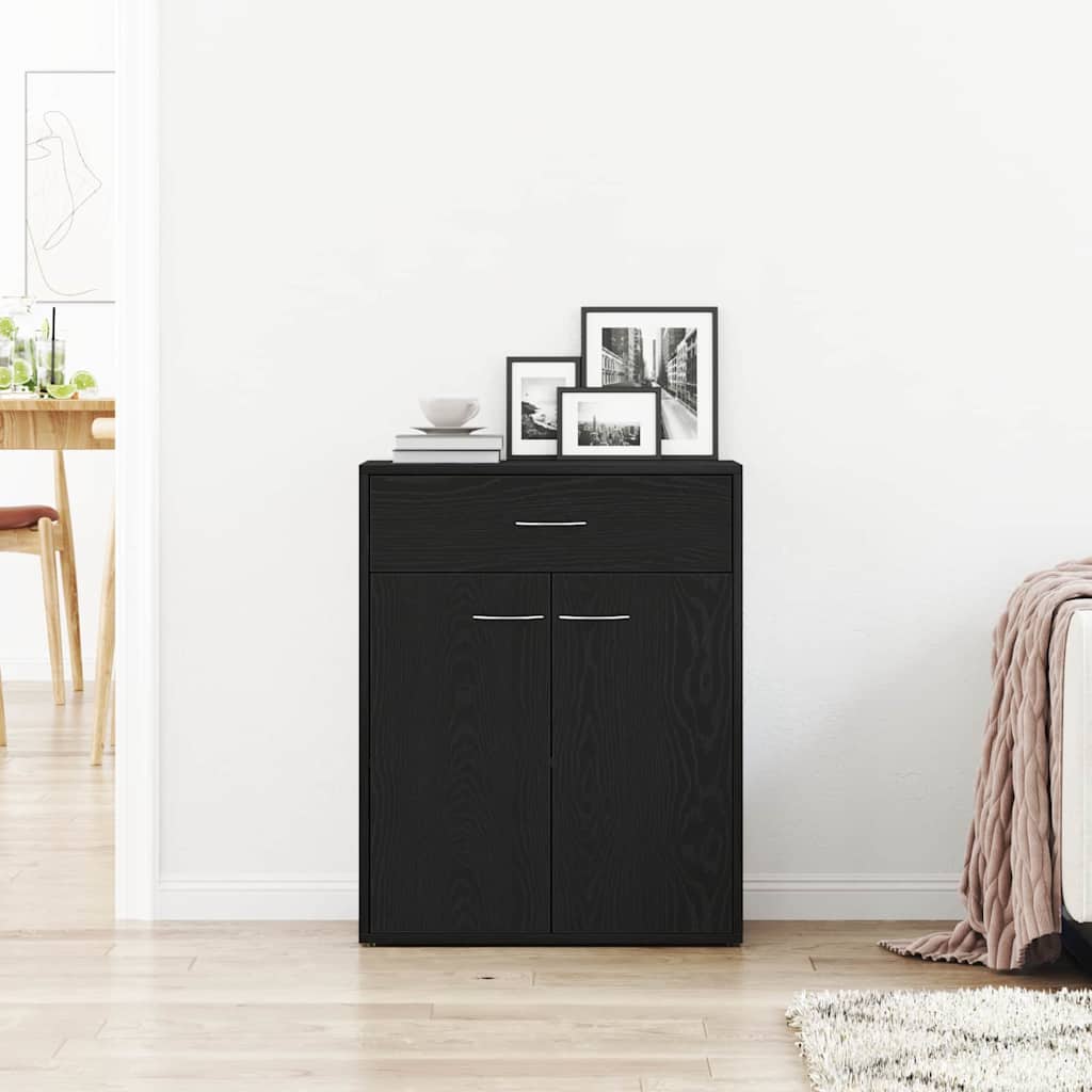 Sideboard Med Skuffe Sort Eg 60 X 30 X 75 Cm Konstrueret Træ