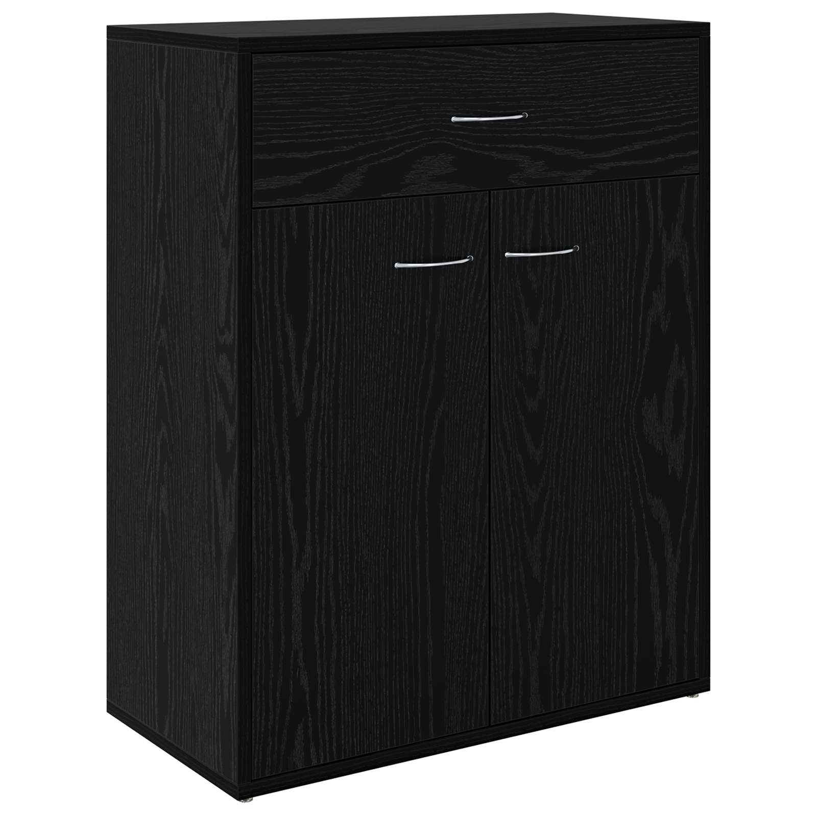 Sideboard Med Skuffe Sort Eg 60 X 30 X 75 Cm Konstrueret Træ