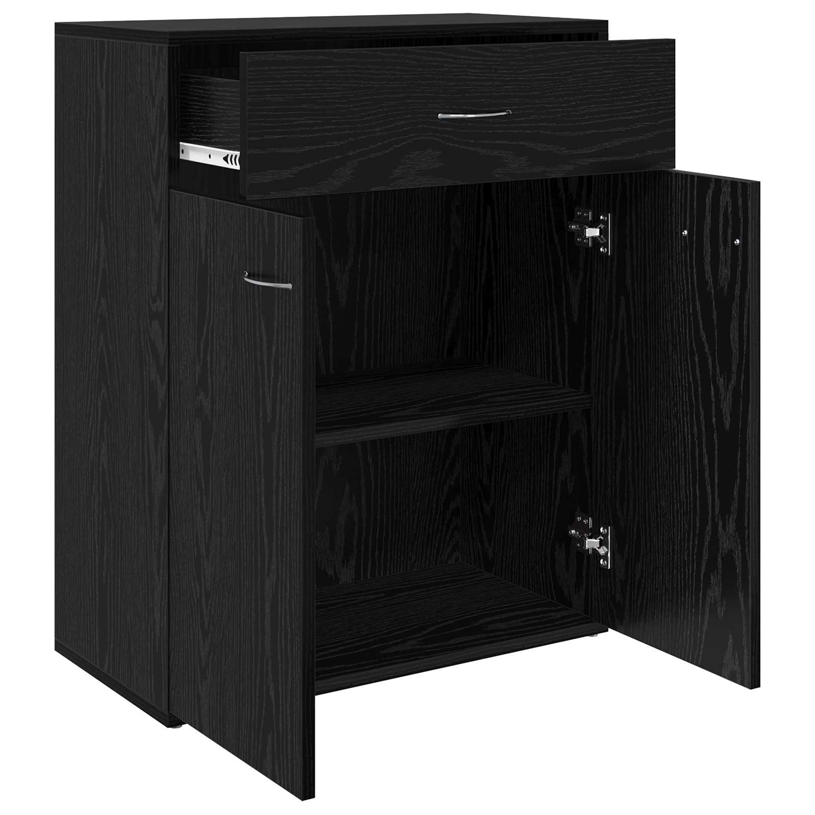 Sideboard Med Skuffe Sort Eg 60 X 30 X 75 Cm Konstrueret Træ
