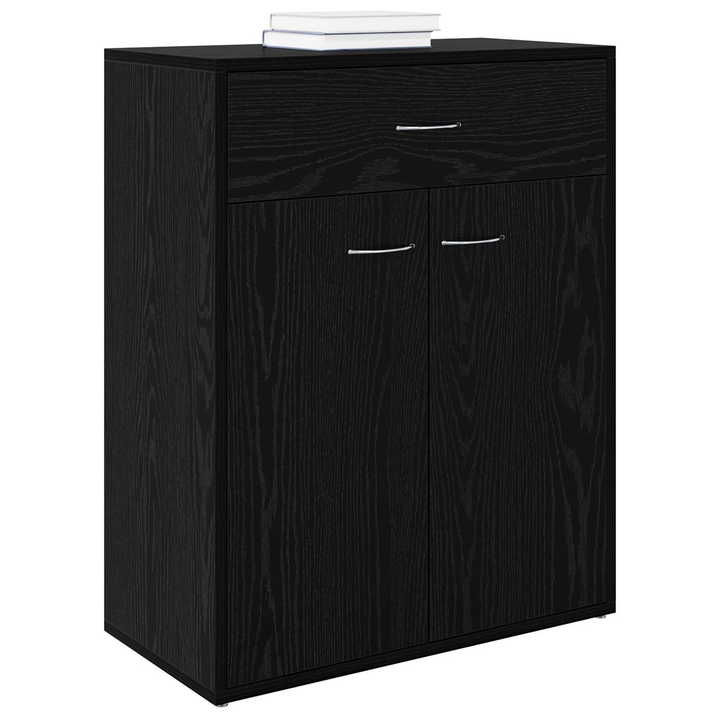 Sideboard Med Skuffe Sort Eg 60 X 30 X 75 Cm Konstrueret Træ
