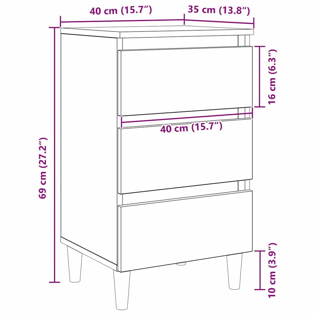Natskab Med Skuffe Sort Eg 40 X 35 X 69 Cm Konstrueret Træ