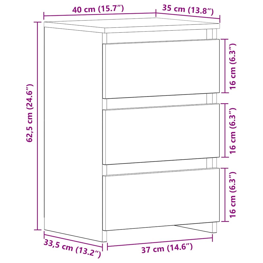 Natskab Med Skuffe Sort Eg 40 X 35 X 62,5 Cm Konstrueret Træ