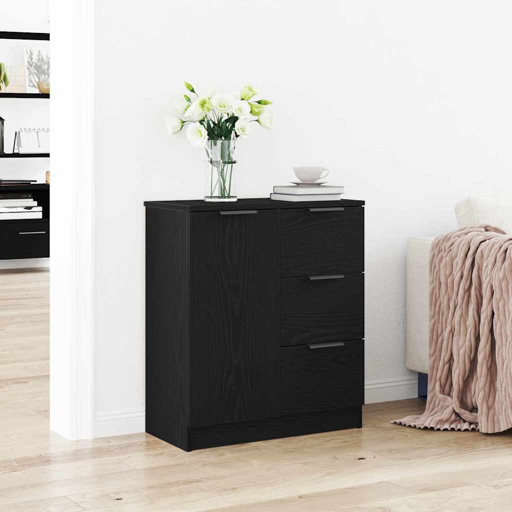 Sideboard Med Skuffe Sort Eg 60 X 30 X 70 Cm Konstrueret Træ