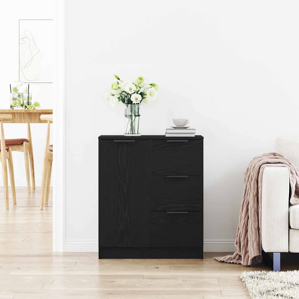 Sideboard Med Skuffe Sort Eg 60 X 30 X 70 Cm Konstrueret Træ