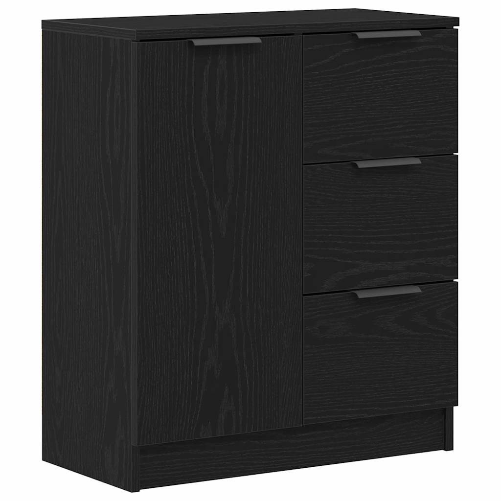 Sideboard Med Skuffe Sort Eg 60 X 30 X 70 Cm Konstrueret Træ