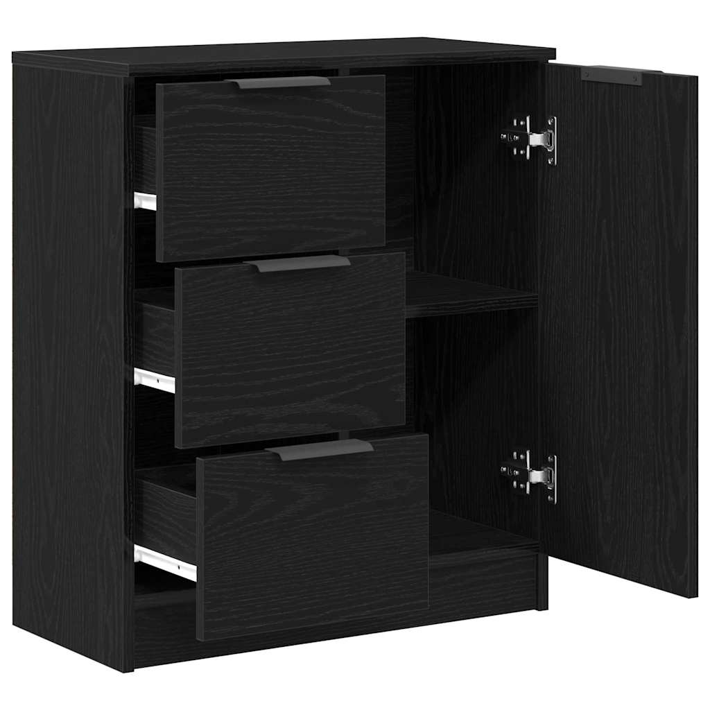 Sideboard Med Skuffe Sort Eg 60 X 30 X 70 Cm Konstrueret Træ