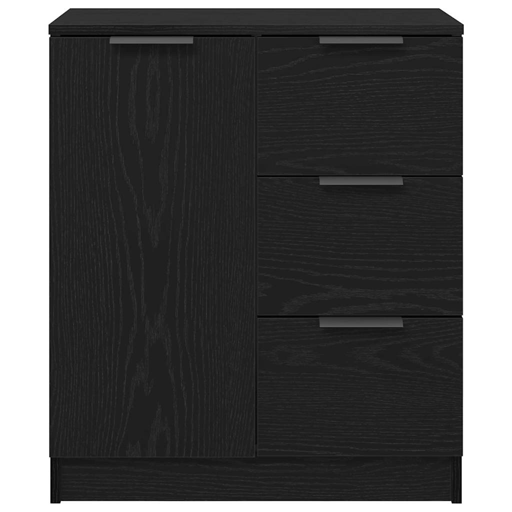 Sideboard Med Skuffe Sort Eg 60 X 30 X 70 Cm Konstrueret Træ