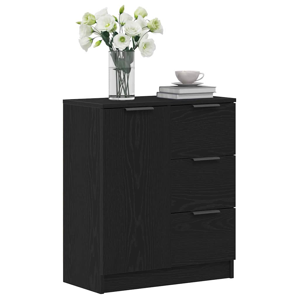 Sideboard Med Skuffe Sort Eg 60 X 30 X 70 Cm Konstrueret Træ