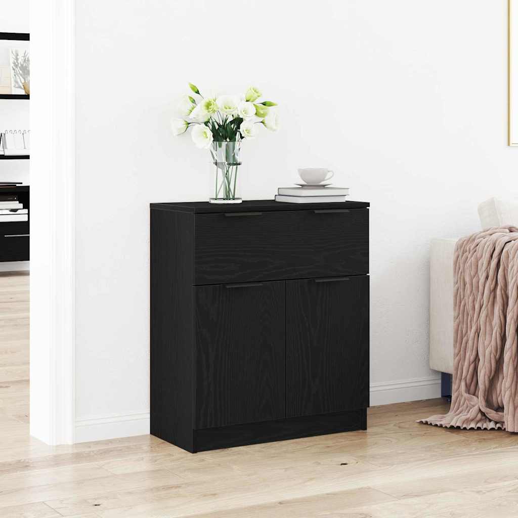 Sideboard Med Skuffe Sort Eg 60 X 30 X 70 Cm Konstrueret Træ