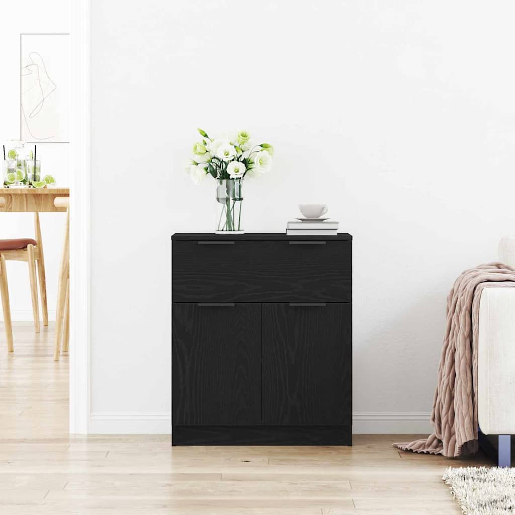 Sideboard Med Skuffe Sort Eg 60 X 30 X 70 Cm Konstrueret Træ