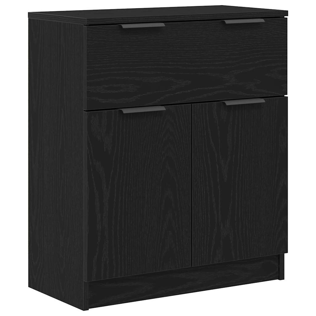 Sideboard Med Skuffe Sort Eg 60 X 30 X 70 Cm Konstrueret Træ