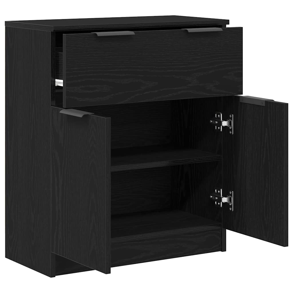 Sideboard Med Skuffe Sort Eg 60 X 30 X 70 Cm Konstrueret Træ