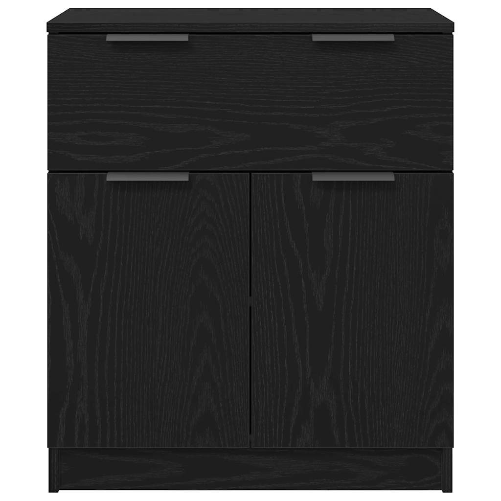 Sideboard Med Skuffe Sort Eg 60 X 30 X 70 Cm Konstrueret Træ