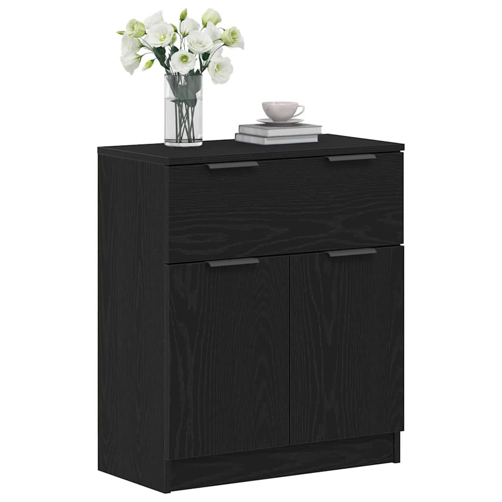 Sideboard Med Skuffe Sort Eg 60 X 30 X 70 Cm Konstrueret Træ