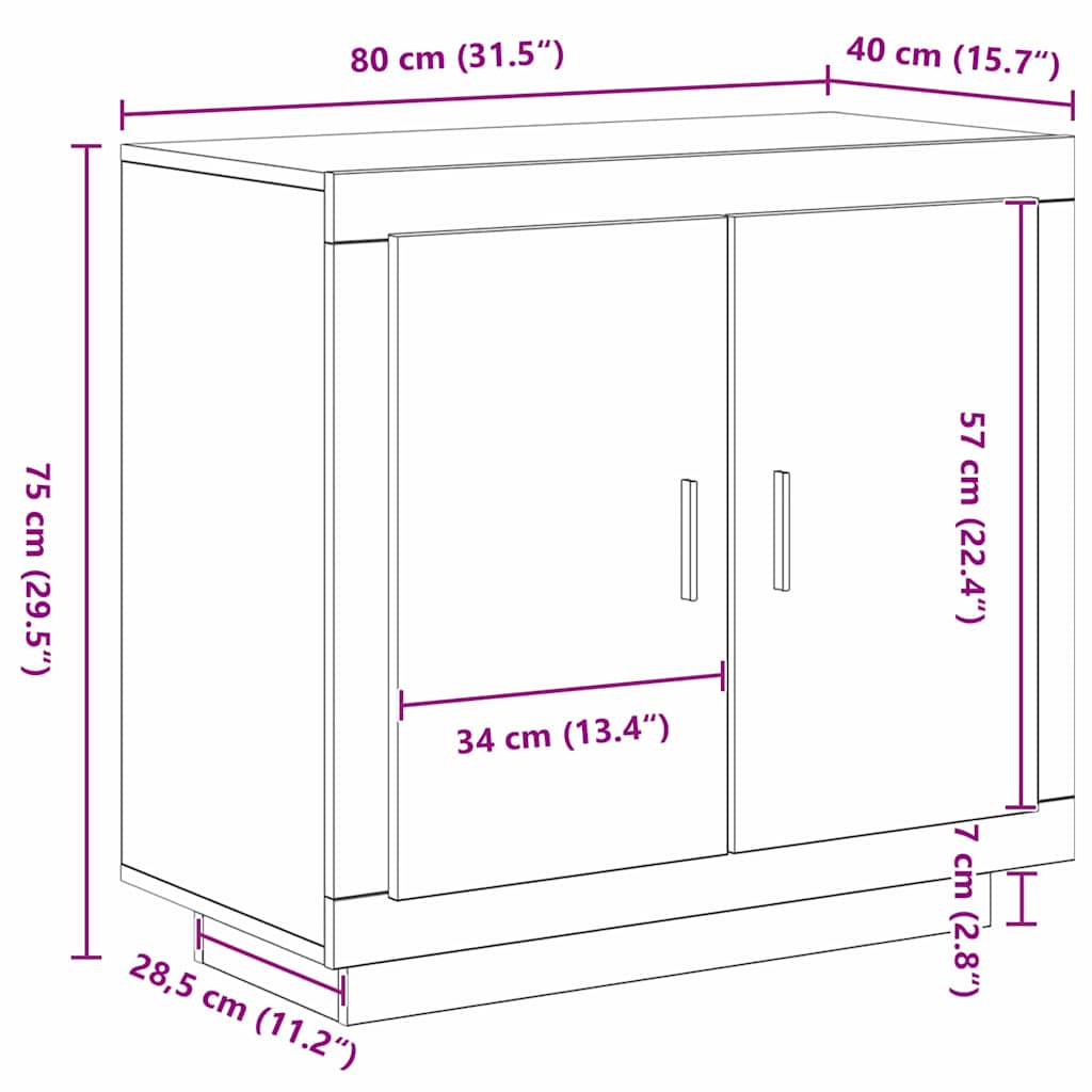 Sideboard Sort Eg 80 X 40 X 75 Cm Konstrueret Træ