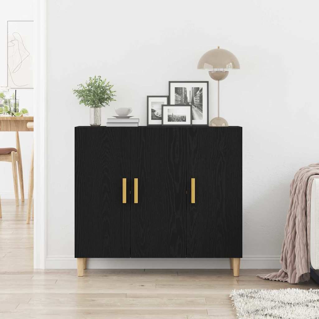 Sideboard Sort Eg 90 X 34 X 80 Cm Konstrueret Træ