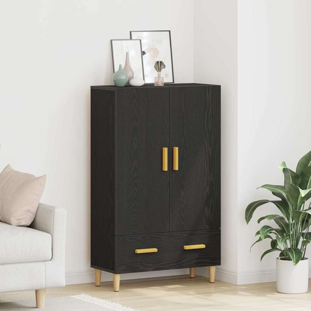 Highboard Med Skuffe Sort Eg 70 X 31 X 115 Cm Konstrueret Træ