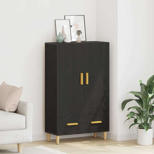 Highboard Med Skuffe Sort Eg 70 X 31 X 115 Cm Konstrueret Træ