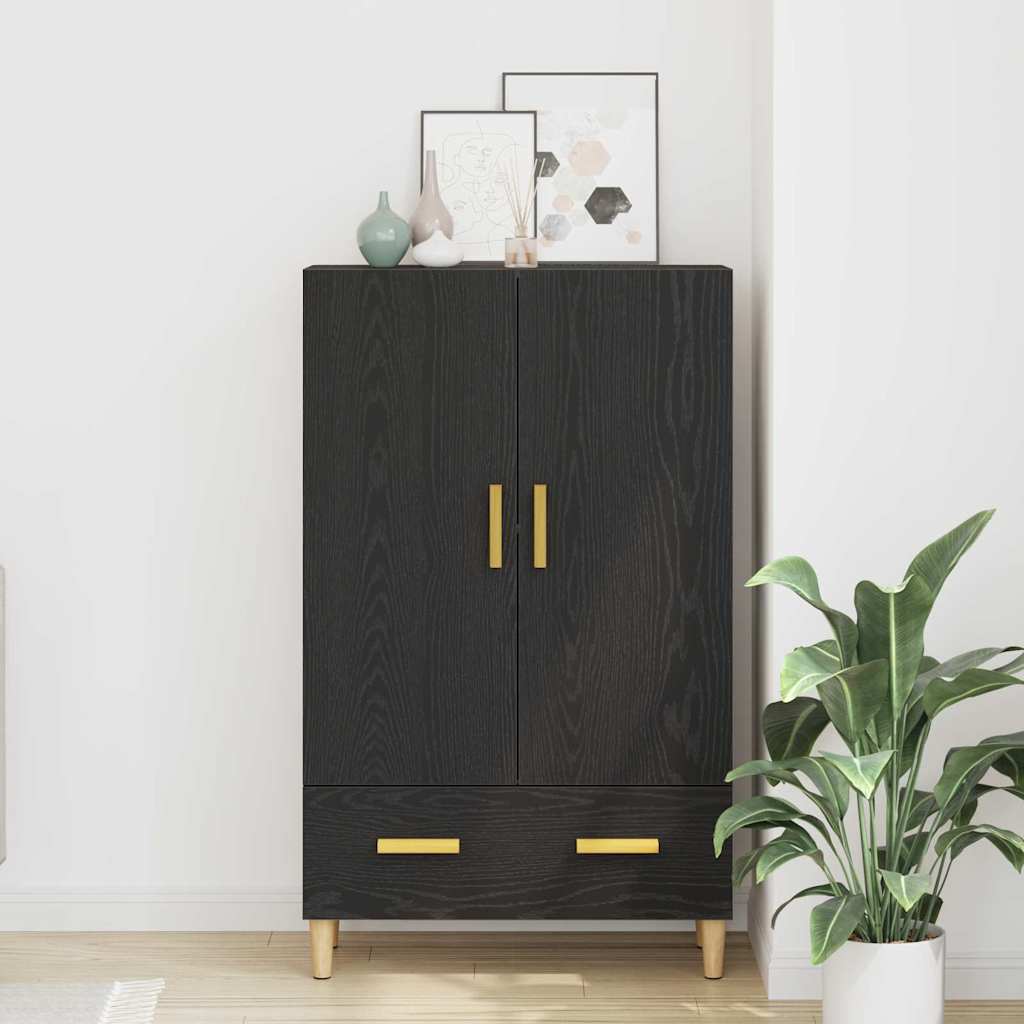 Highboard Med Skuffe Sort Eg 70 X 31 X 115 Cm Konstrueret Træ