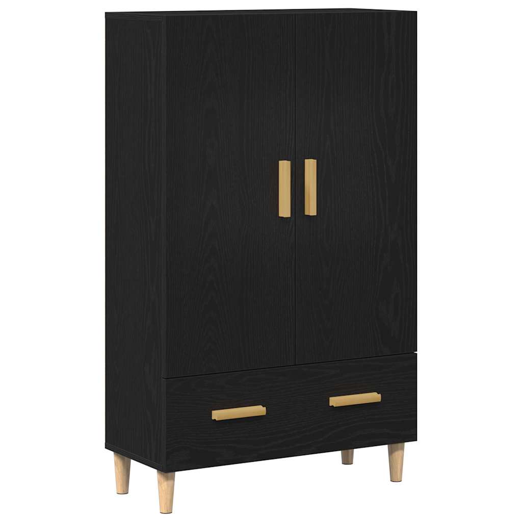 Highboard Med Skuffe Sort Eg 70 X 31 X 115 Cm Konstrueret Træ