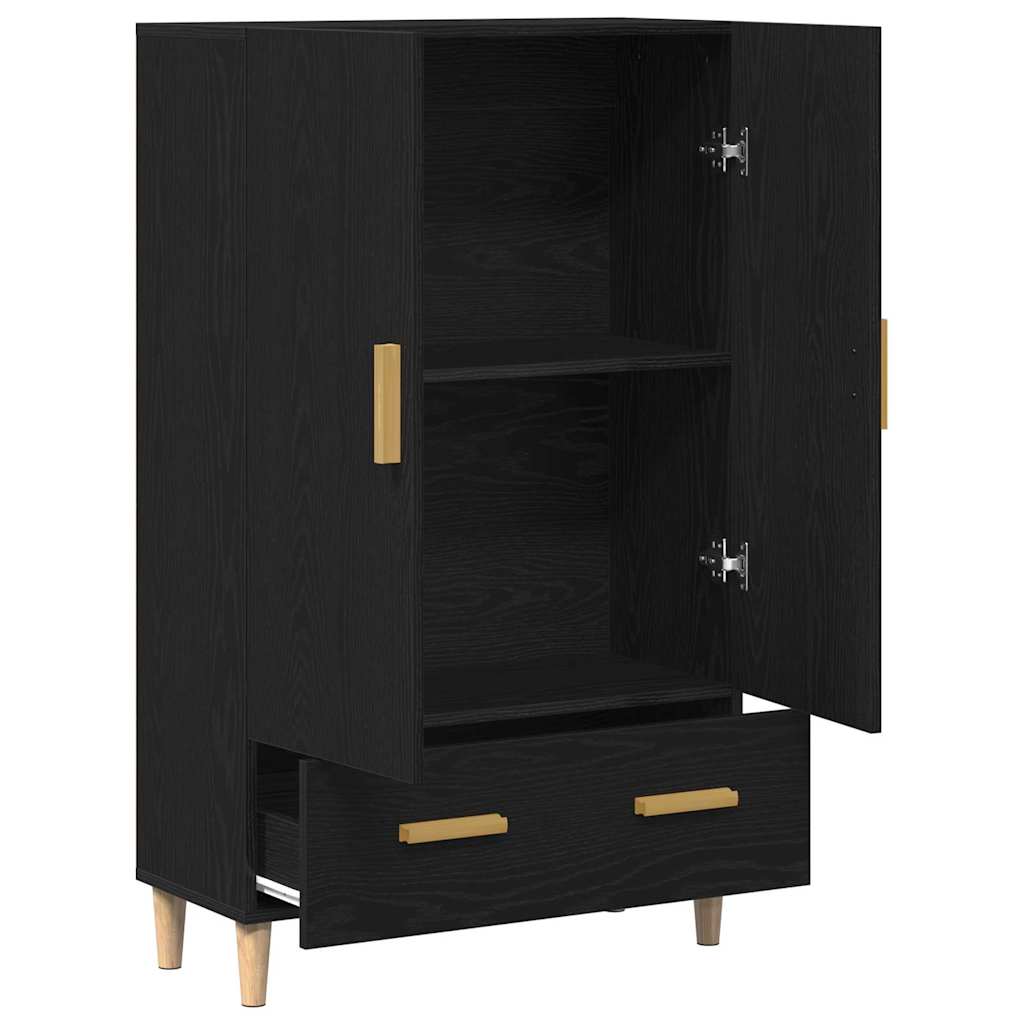 Highboard Med Skuffe Sort Eg 70 X 31 X 115 Cm Konstrueret Træ