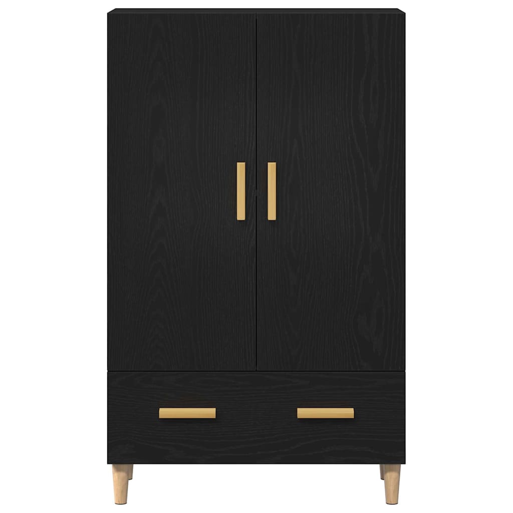 Highboard Med Skuffe Sort Eg 70 X 31 X 115 Cm Konstrueret Træ