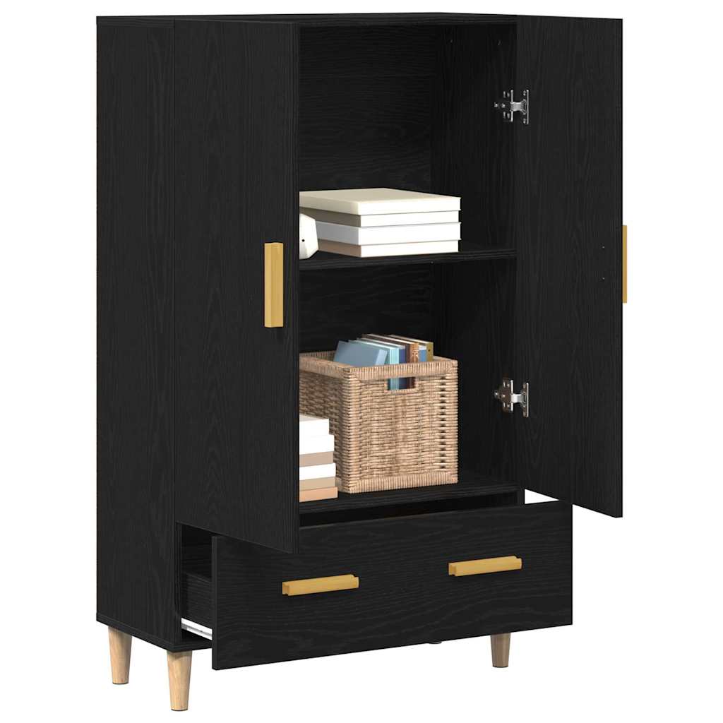 Highboard Med Skuffe Sort Eg 70 X 31 X 115 Cm Konstrueret Træ