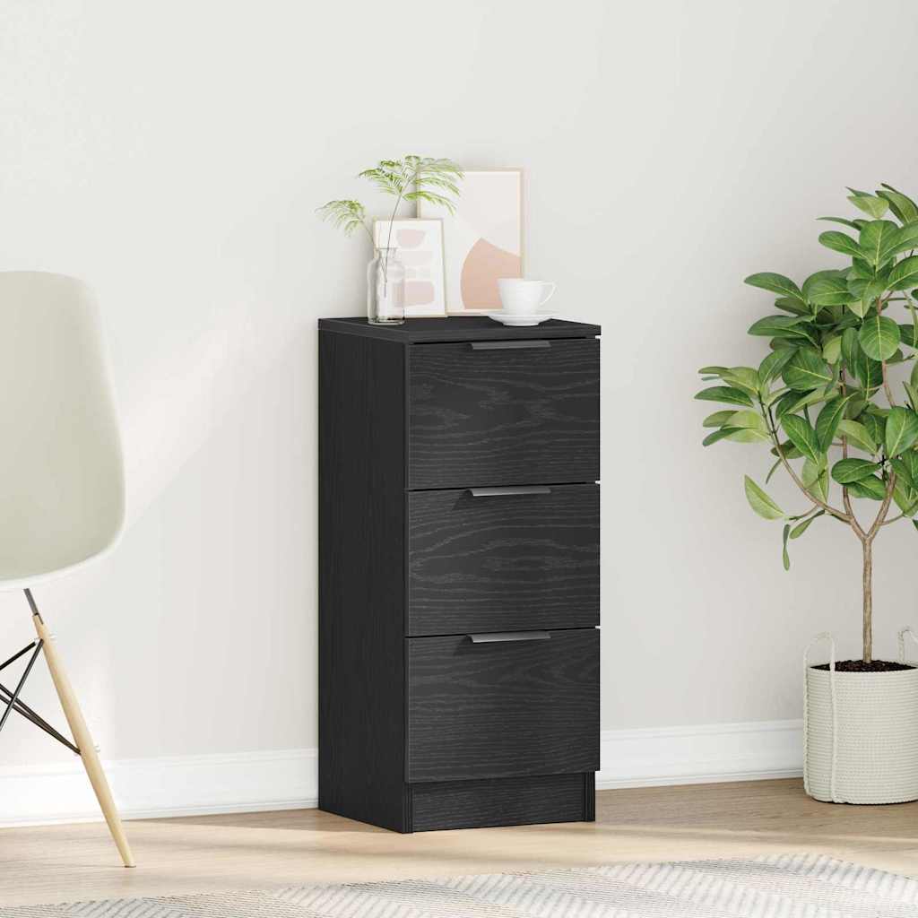 Sideboard Med Skuffe Sort Eg 30 X 30 X 70 Cm Konstrueret Træ