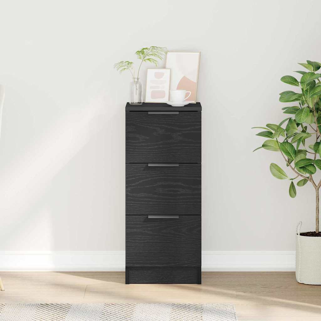 Sideboard Med Skuffe Sort Eg 30 X 30 X 70 Cm Konstrueret Træ