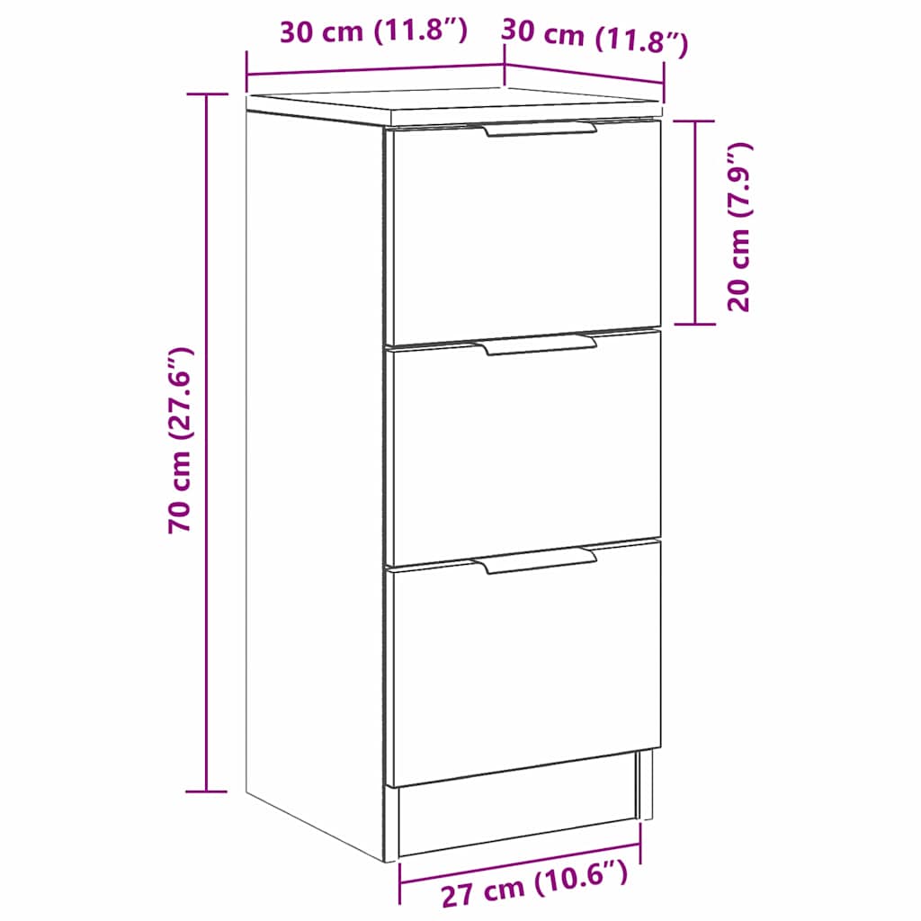 Sideboard Med Skuffe Sort Eg 30 X 30 X 70 Cm Konstrueret Træ