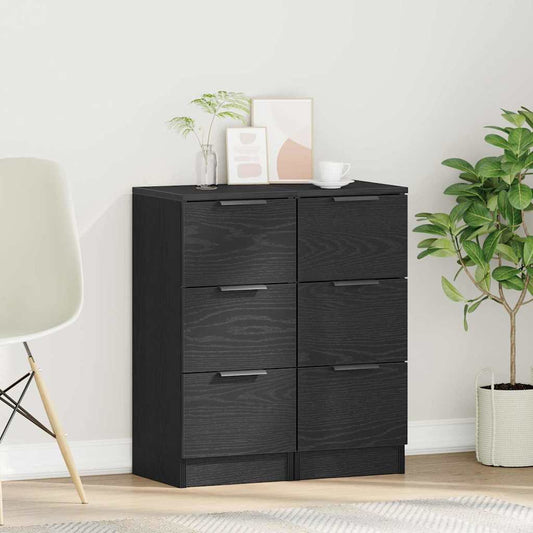 Sideboard 2 Pcs Sort Eg 30 X 30 X 70 Cm Konstrueret Træ