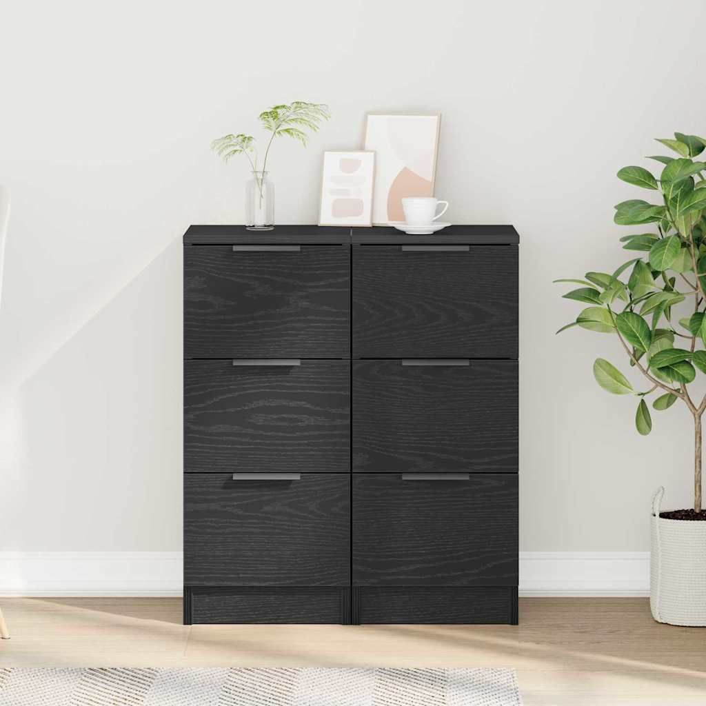 Sideboard 2 Pcs Sort Eg 30 X 30 X 70 Cm Konstrueret Træ