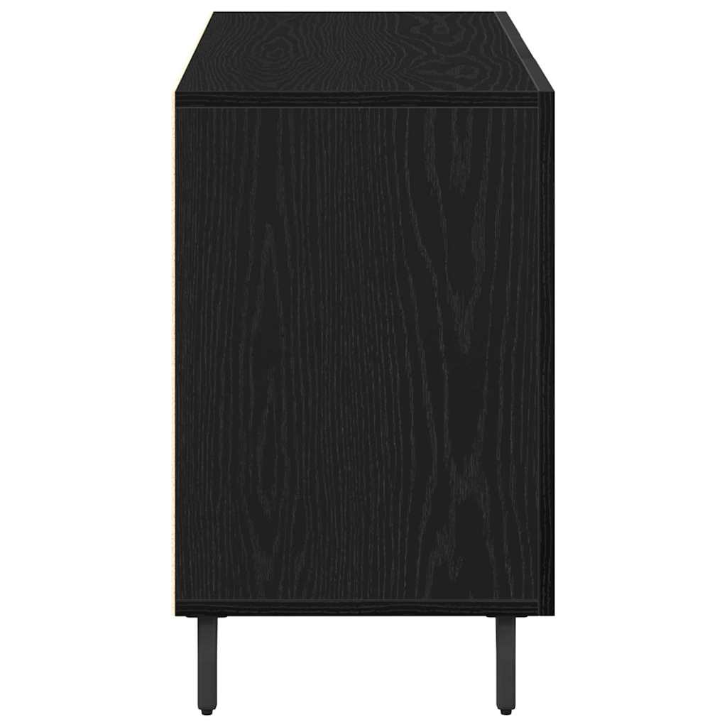 Sideboard Med Skuffe Sort Eg 100 X 36 X 60 Cm Konstrueret Træ