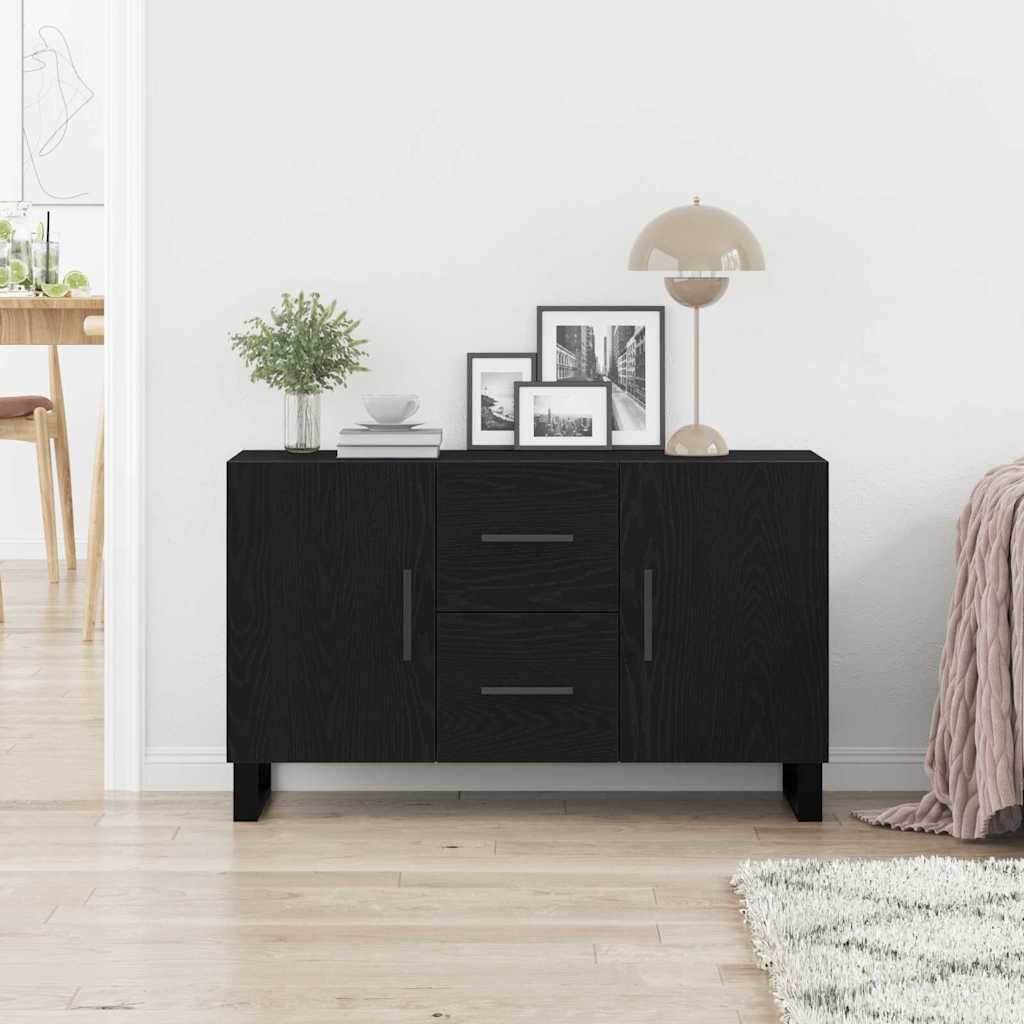 Sideboard Med Skuffe Sort Eg 100 X 36 X 60 Cm Konstrueret Træ