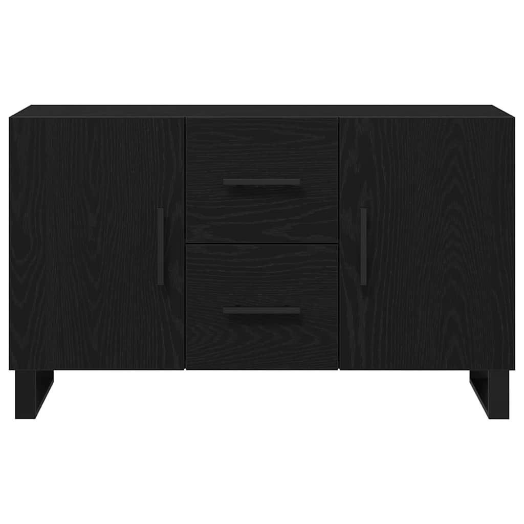 Sideboard Med Skuffe Sort Eg 100 X 36 X 60 Cm Konstrueret Træ