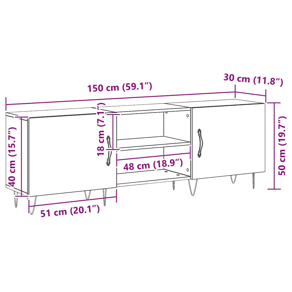 Tv-Møbelsæt Sort Eg 150 X 30 X 50 Cm Konstrueret Træ