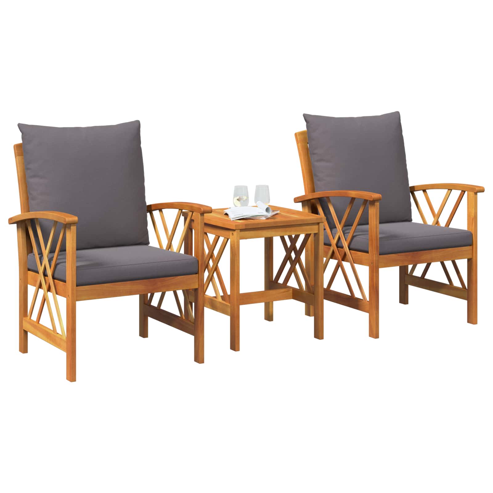 Havesofa Sæt Med Pude 3 Pcs Olie Naturlig Massivt Akacietræ