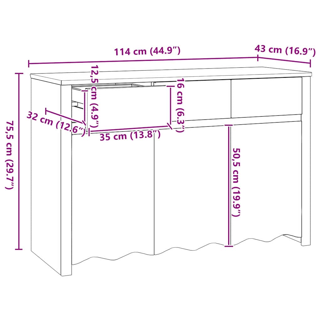 Sideboard Drammen Hvid 114 X 43 X 75,5 Cm Massivt Fyrretræ