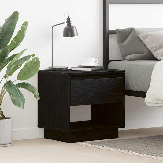 Natbord Med Skuffe Sort Eg 45 X 34 X 44 Cm Konstrueret Træ