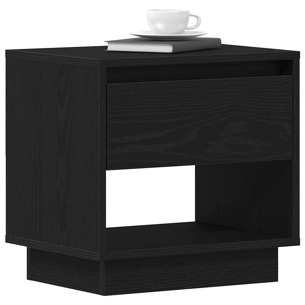 Natbord Med Skuffe Sort Eg 45 X 34 X 44 Cm Konstrueret Træ