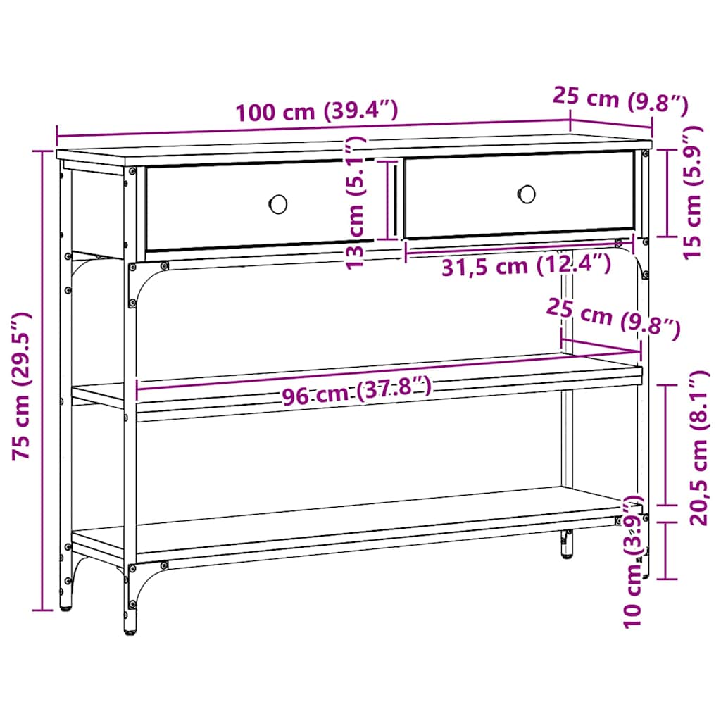 Konsolbord Artisan Egetræ 100 X 25 X 75 Cm Konstrueret Træ