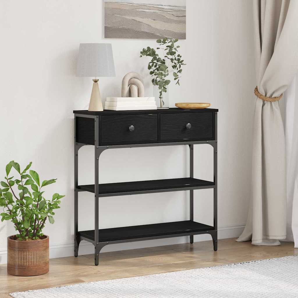 Konsolbord Med Skuffe Sort Eg 72,5 X 25 X 75 Cm Konstrueret Træ