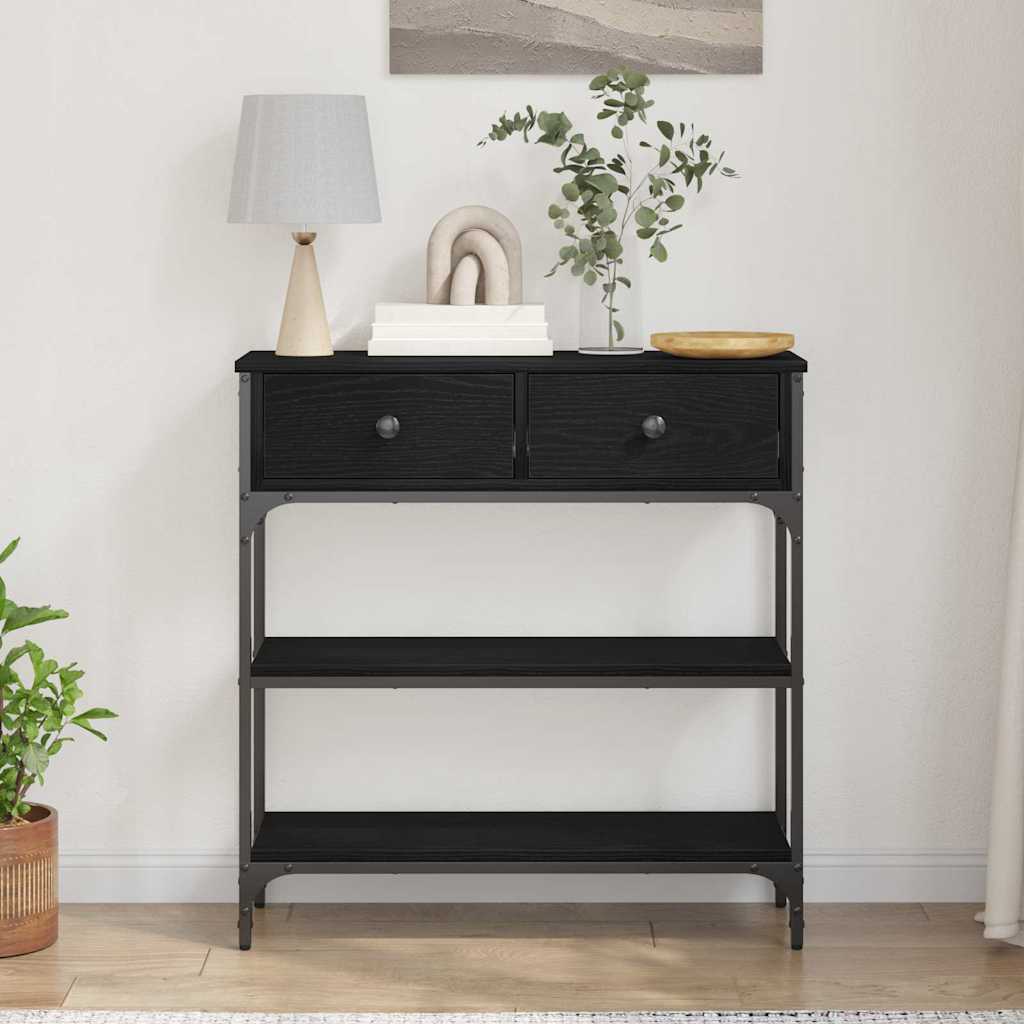 Konsolbord Med Skuffe Sort Eg 72,5 X 25 X 75 Cm Konstrueret Træ