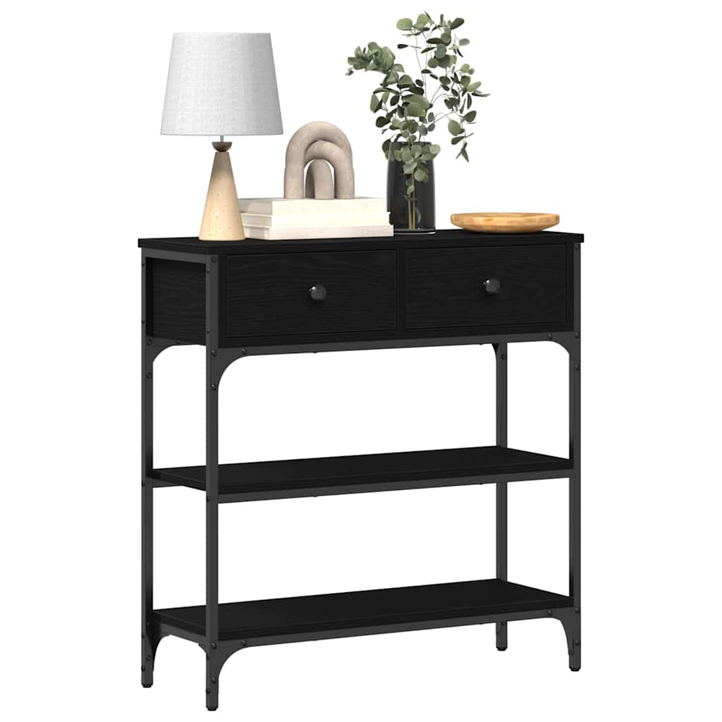 Konsolbord Med Skuffe Sort Eg 72,5 X 25 X 75 Cm Konstrueret Træ