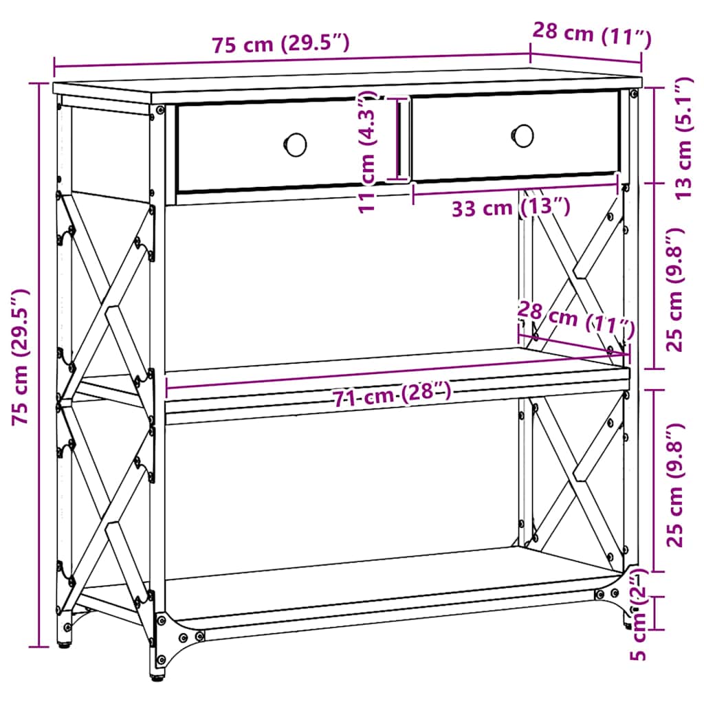 Konsol Bord Sort Eg 75 X 28 X 75 Cm Laminat Træ Og Metal
