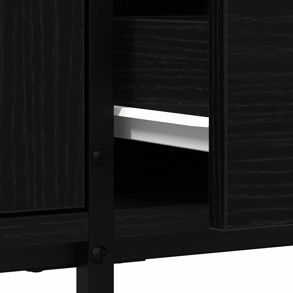 Tv-Skab Med Skuffe Sort Eg 200 X 25 X 44 Cm Konstrueret Træ