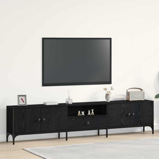 Tv-Skab Med Skuffe Sort Eg 200 X 25 X 44 Cm Konstrueret Træ