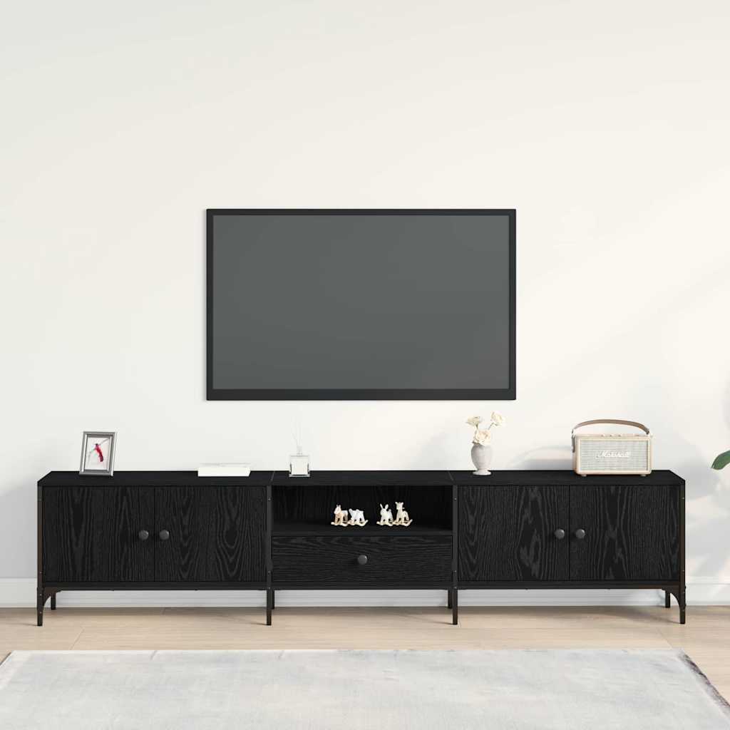 Tv-Skab Med Skuffe Sort Eg 200 X 25 X 44 Cm Konstrueret Træ
