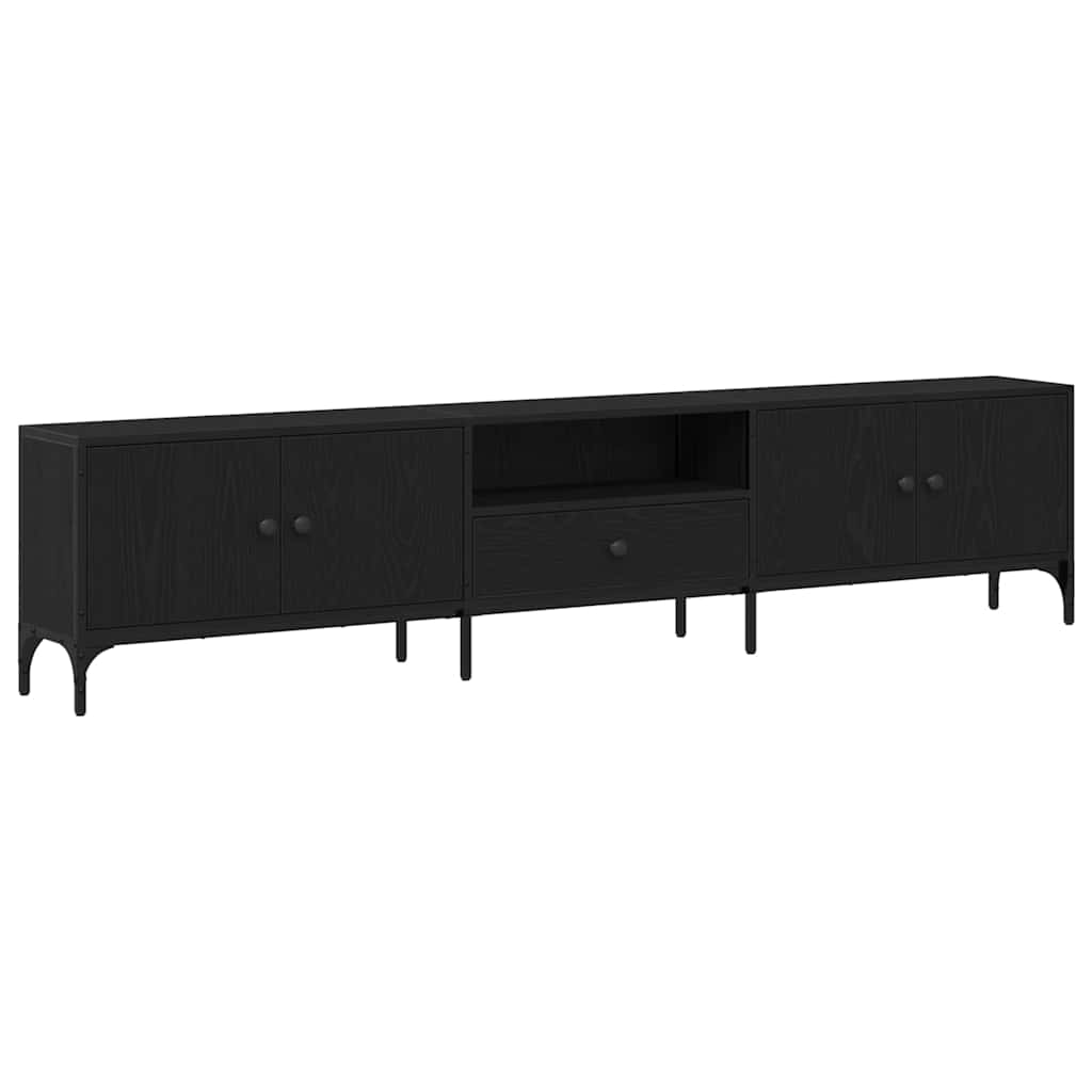 Tv-Skab Med Skuffe Sort Eg 200 X 25 X 44 Cm Konstrueret Træ